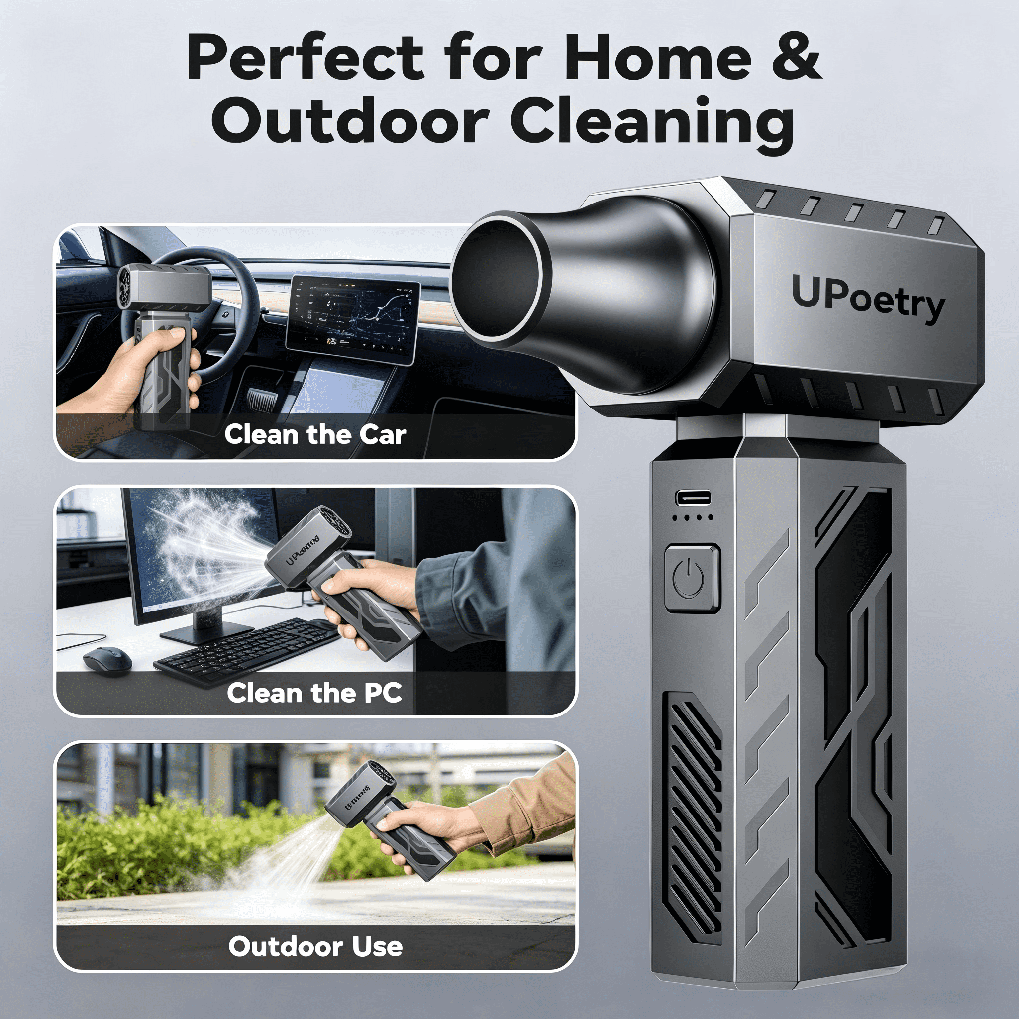 UPoetry-Cordless Air Duster - 130,000RPM Rechargeable Blower with Brushless Motor & Type-C Fast Charging for PC, Keyboard &t Home
