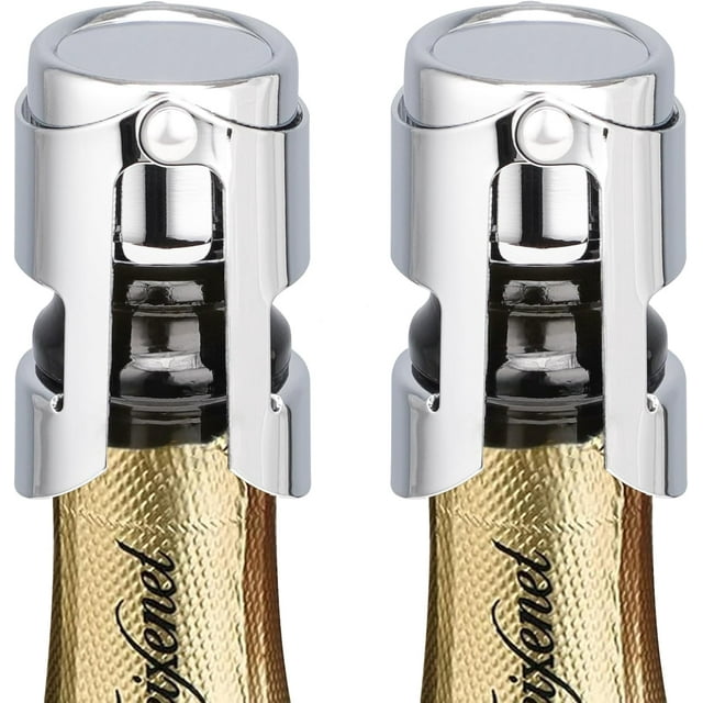 HYZ Champagne Stoppers - Stainless Steel Sparkling Wine Bottle Stopper with Pure Silicone Air Tight Seal - Professional Wine Saver for Champagne,Prosecco and Cava (2Pack Chrome)