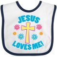 thumbnail image 3 of Inktastic Easter Jesus Loves Me with Cross and Flowers Boys or Girls Baby Bib, 3 of 4