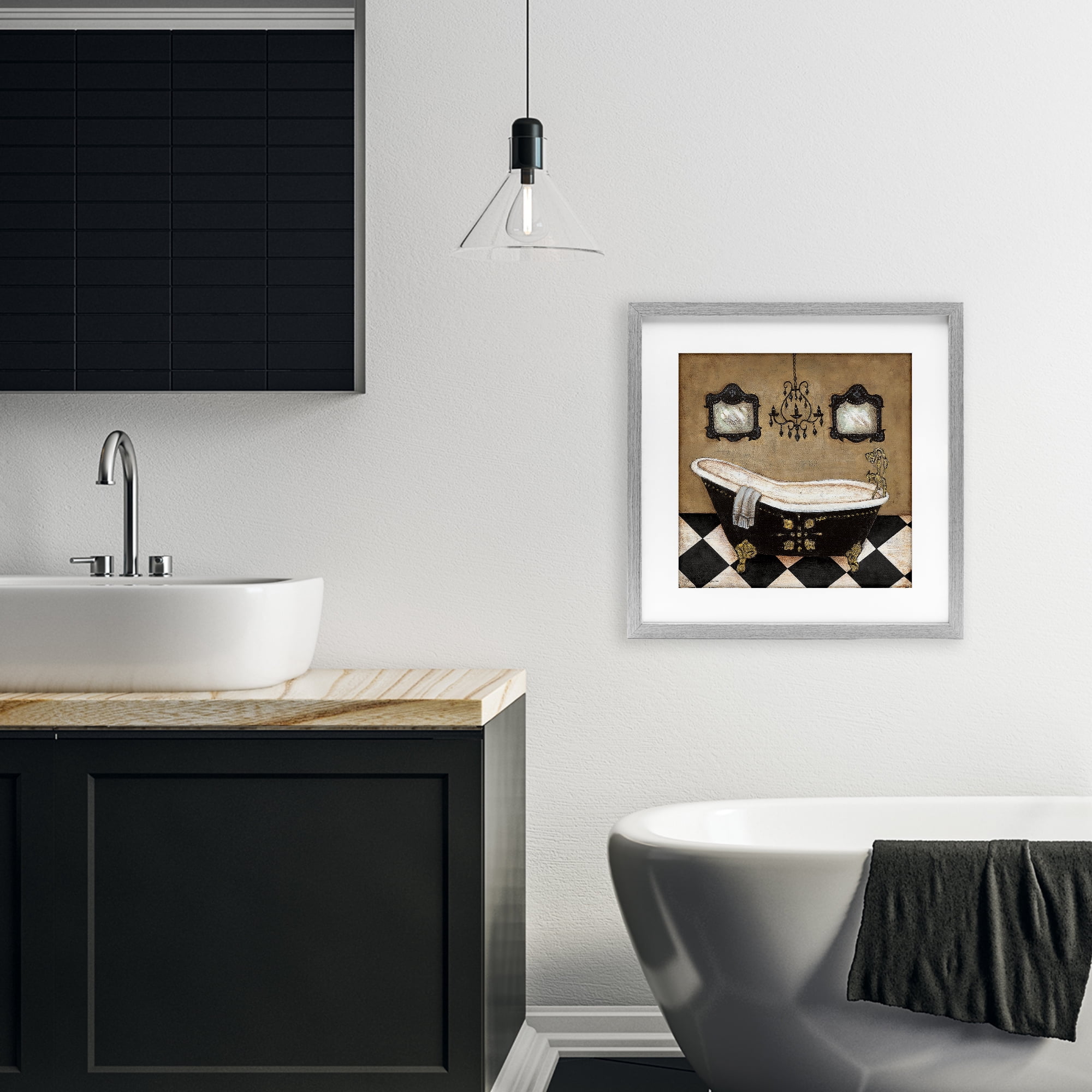 Stupell Industries Elegant Vintage Bathtub Gray Framed Print Under Glass, design by Janet Tava