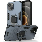 Jusy Case Compatible with iPhone 13 with Ring Holder Kickstand and Metal Plate (for Car Mount), Double-Layer