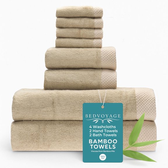 Plush Bamboo Towel Set - Viscose from Bamboo   Cotton - 8pc - Champagne