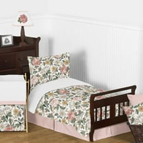 Sweet Jojo Designs Vintage Floral Pink Green and Yellow Toddler Bed Comforter 5 Piece Bedding Set