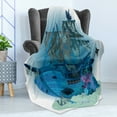 thumbnail image 4 of Pirate Ship Soft Flannel Fleece Blanket, Sunken Old Wrecked Buccaneer Vessel Antique Aquatic Underwater View, Cozy Plush for Indoor and Outdoor Use, 50" x 60", Blue Almond Green Pink, by Ambesonne, 4 of 5