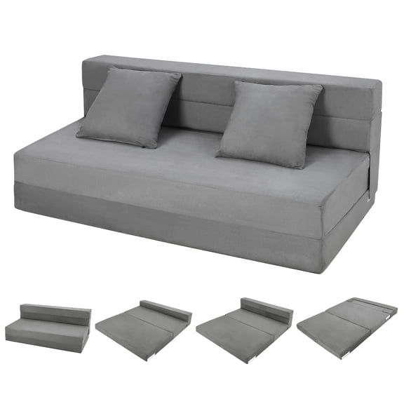 Ataucjin Folding Sofa Bed With Pillow,Convertible Sleeper Chair,Futon Floor Couch,Fold Out Chair Bed,Folding Mattress With Memory Foam Washable Cover For Living Room Office Bedroom Guest,Queen Size
