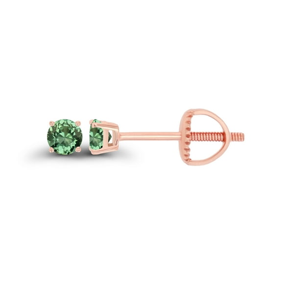 Decadence 14K Rose Gold Plated Sterling Silver 3mm Round Round Created Green Sapphire Birthstone Screwback Stud Earrings