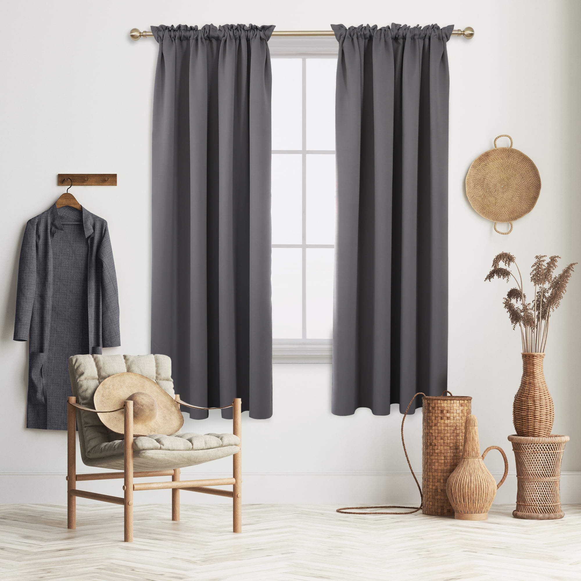 Deconovo Dark Gray Blackout Curtains Rod Pocket Curtain Panels Light