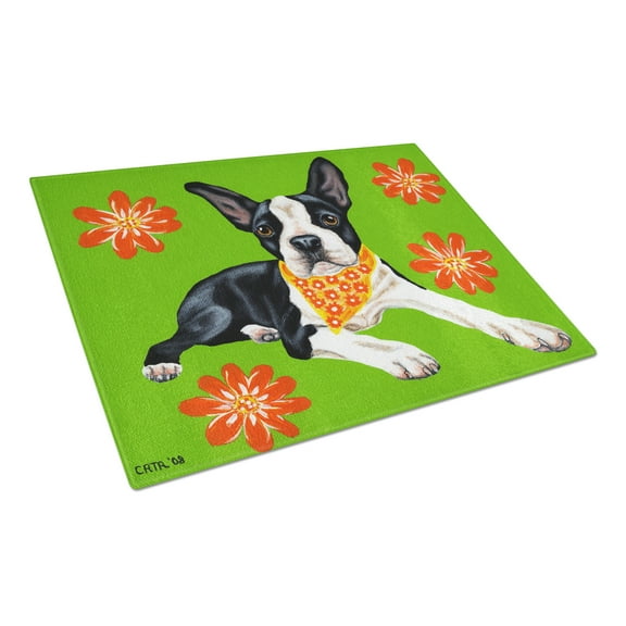 Carolines Treasures AMB1385LCB Cosmo Cutie Boston Terrier Glass Cutting Board Large 12H x 16W multicolor