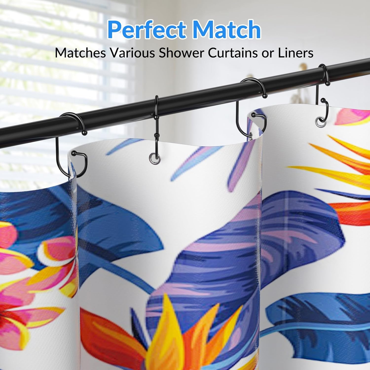 MKEUDQ-Shower Curtain Hooks, 24 Pcs Shower Curtain Rings, Durable G Shape Black Shower Curtain Hooks Rust Proof, Simple Shower Rings for Curtain, Glide Smoothly Shower Hooks for Shower Curtain Rod, B