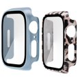 thumbnail image 1 of 2 Pack Hard PC Case with Tempered Glass Screen Protector Compatible with Apple Watch Series 3 Series 2 38mm,Protective Cover for iWatch S3/S2 far peak blue and brown leopard, 1 of 5