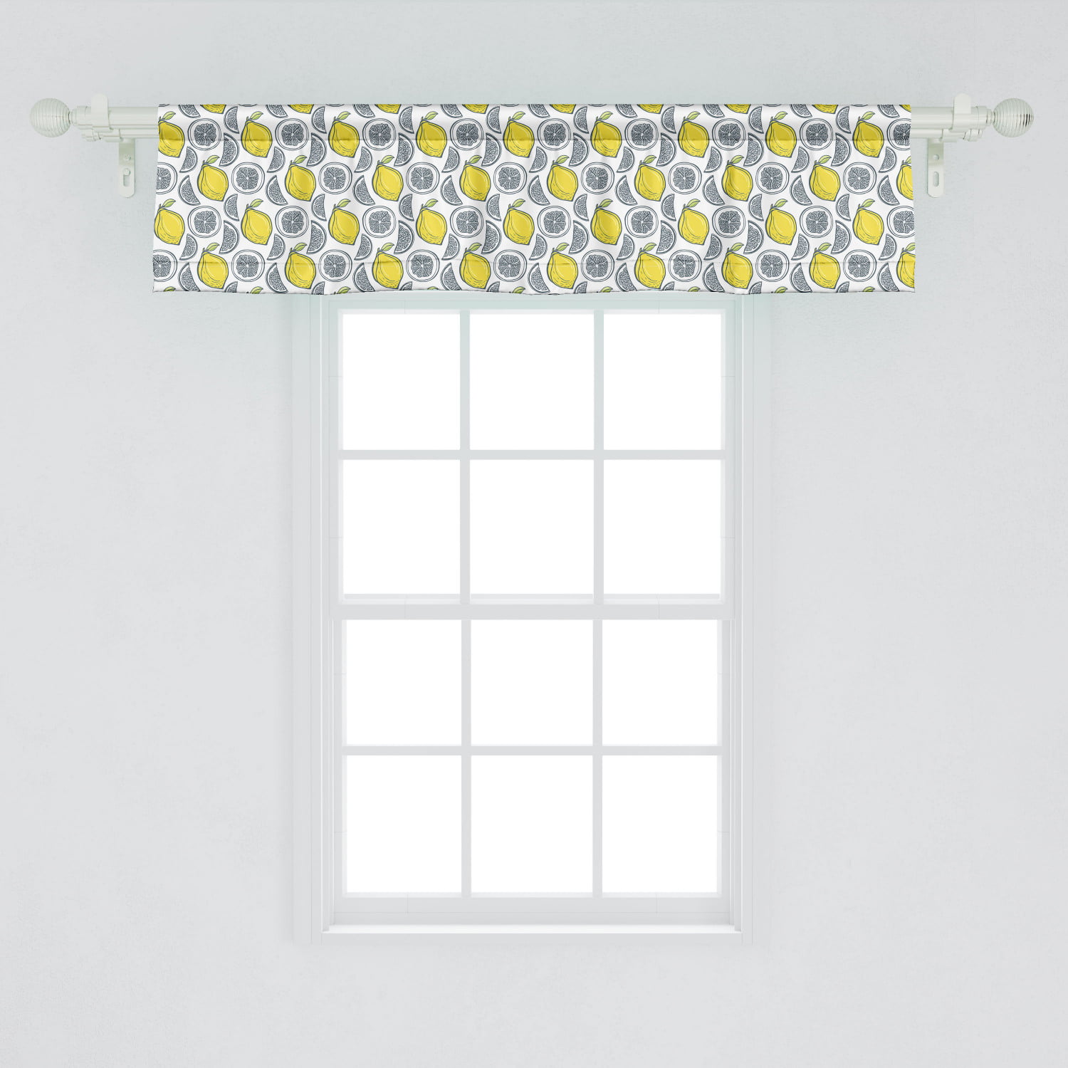 Ambesonne Fruit Art Window Valance, Hand Drawn Lemons Citrus Slices  Pattern, Curtain Valance for Kitchen Bedroom Decor with Rod Pocket, 20