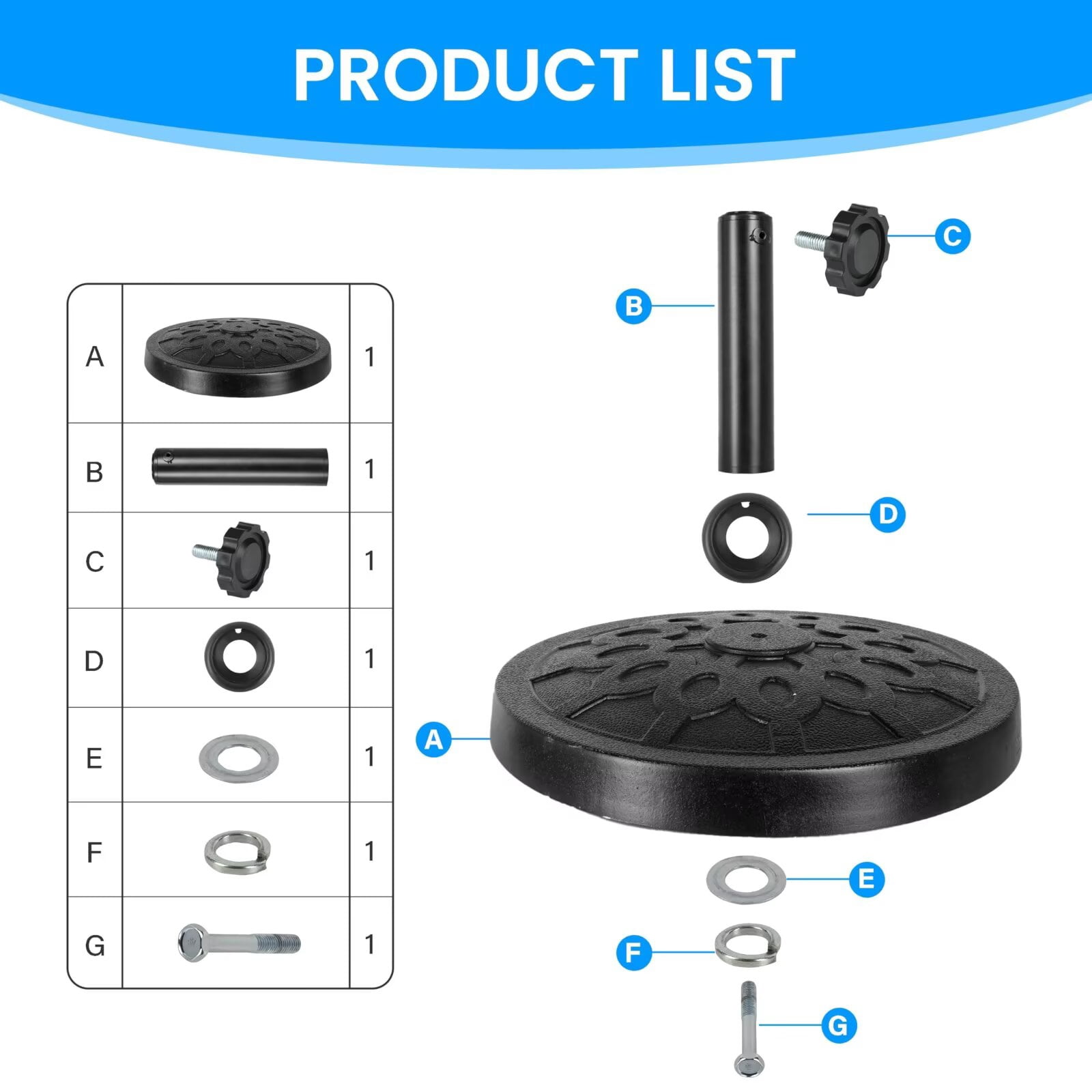 Simple Deluxe 17.72Inch 28.7 LBS Patio Umbrella Base Heavy Duty Market Umbrellas Round Stand for Outdoor, Poolside, Deck, Lawn, Garden, Black, Round