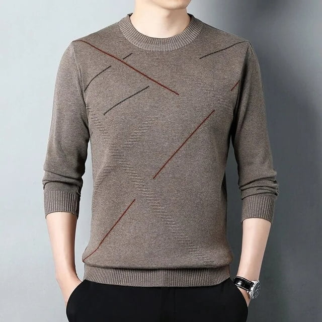 Autumn Winter New Middle Aged Men's Warm Sweater Han Simple Temperament Solid Jacquard Screw Thread Round Neck Pullover Knit Top