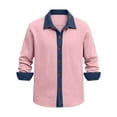 thumbnail image 4 of Men's Denim Patchwork Linen Shirts Long Sleeve Button Down Polo Shirts Denim Patchwork Blouses Loose Lapel Business Casual Shirt, 4 of 5