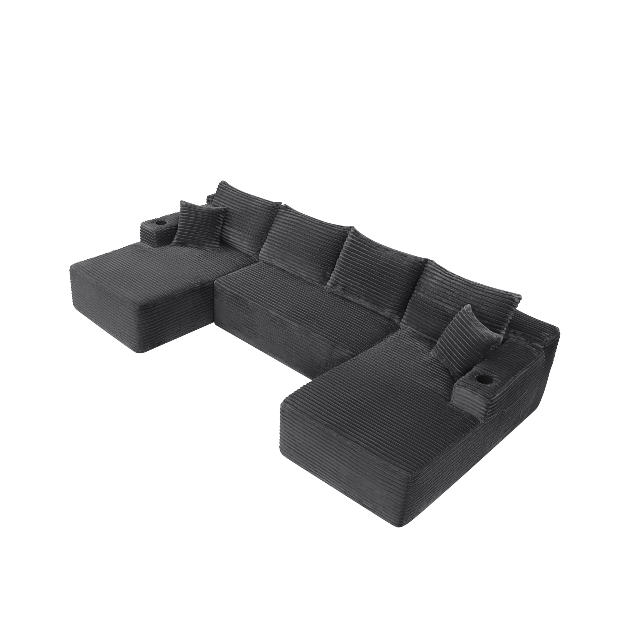 Leumius 134" Cloud Sectional Sofa with U-Shape Chaise,Modern Corduroy Boneless Couch,Upholstered Deep Seat U Shape Sofa Couch with Cup Holders for Living Room,No Assembly Required,Gray