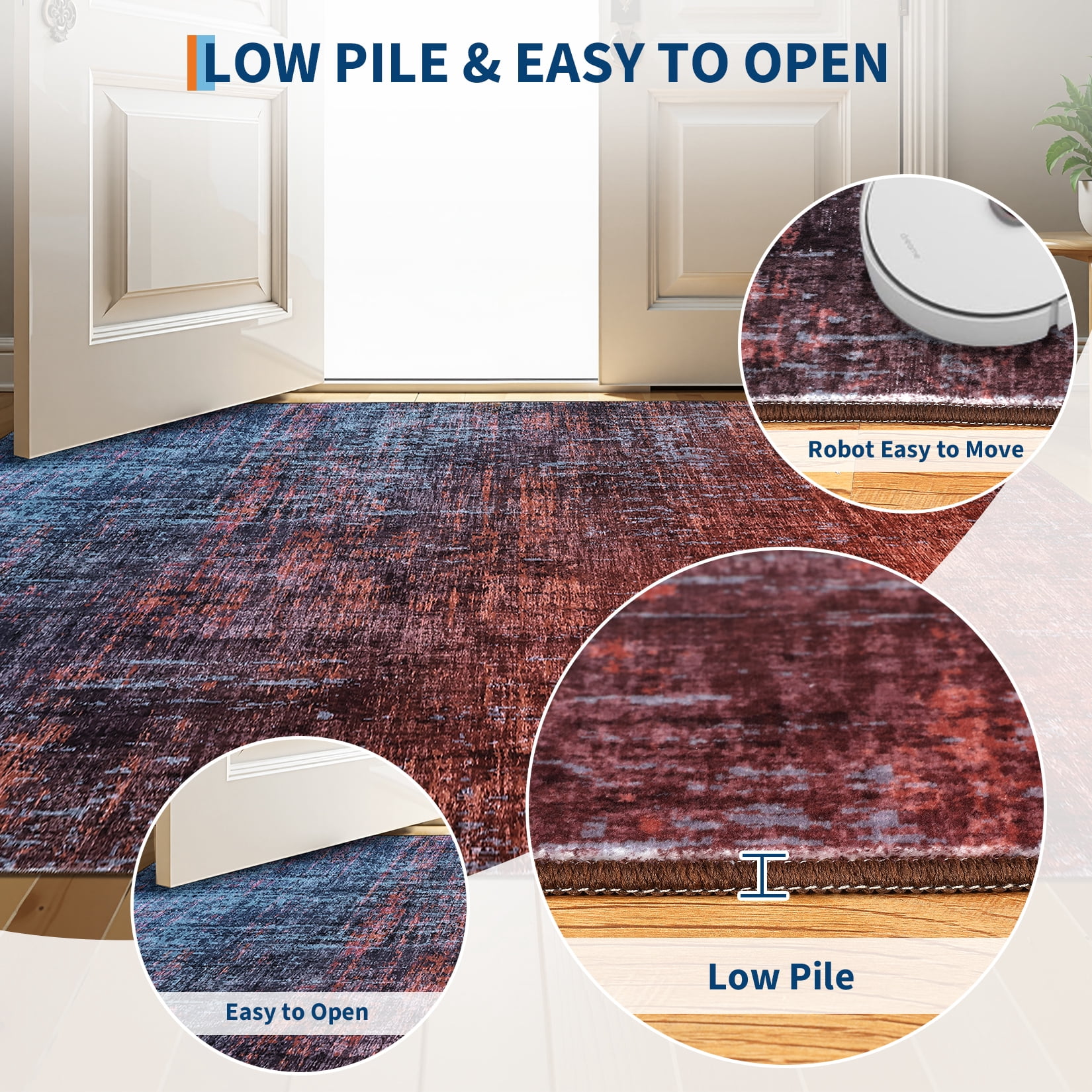 FairOnly 9'x12'Modern Abstract Gradient Color Area Rug Machine Washable Ultra Thin Low Pile Non Slip Carpet for Living Room Dining Room Bathroom,Red Blue