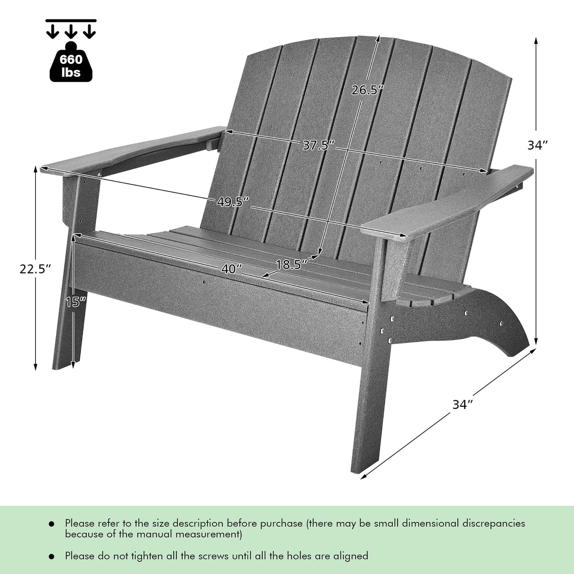 Costway  Patio Adirondack Chair Loveseat Bench HDPE Weather Resistant Deck Grey