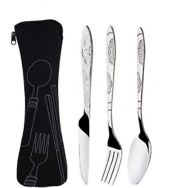 Stainless steel western steak knife, fork and spoon creative cloth bag portable western tableware set three-piece set