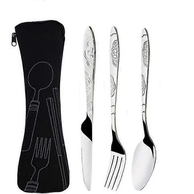 Stainless steel western steak knife, fork and spoon creative cloth bag portable western tableware set three-piece set