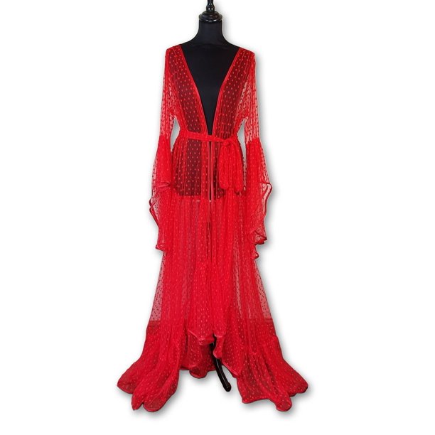 VISgogo Mujer Encaje Ropa de Dormir, Vestido de Casa, Manga Larga Transparente Malla Lunares Verano Durmiendo Sexo Maxi VISgogo moda