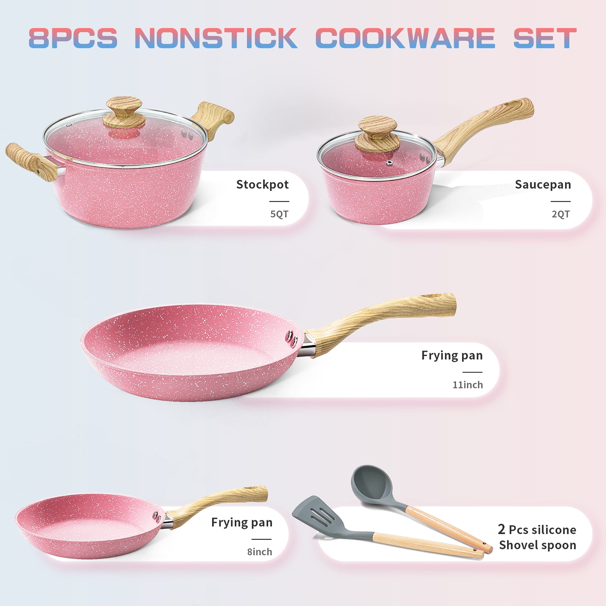 Innerwell Frying Pan Nonstick, 9.5 inch Pink Egg Pan, Non Stick Fry Pan 100% PTFE PFOA-Free Omelet Pan, Toxin-Free Skillets Stone Cookware