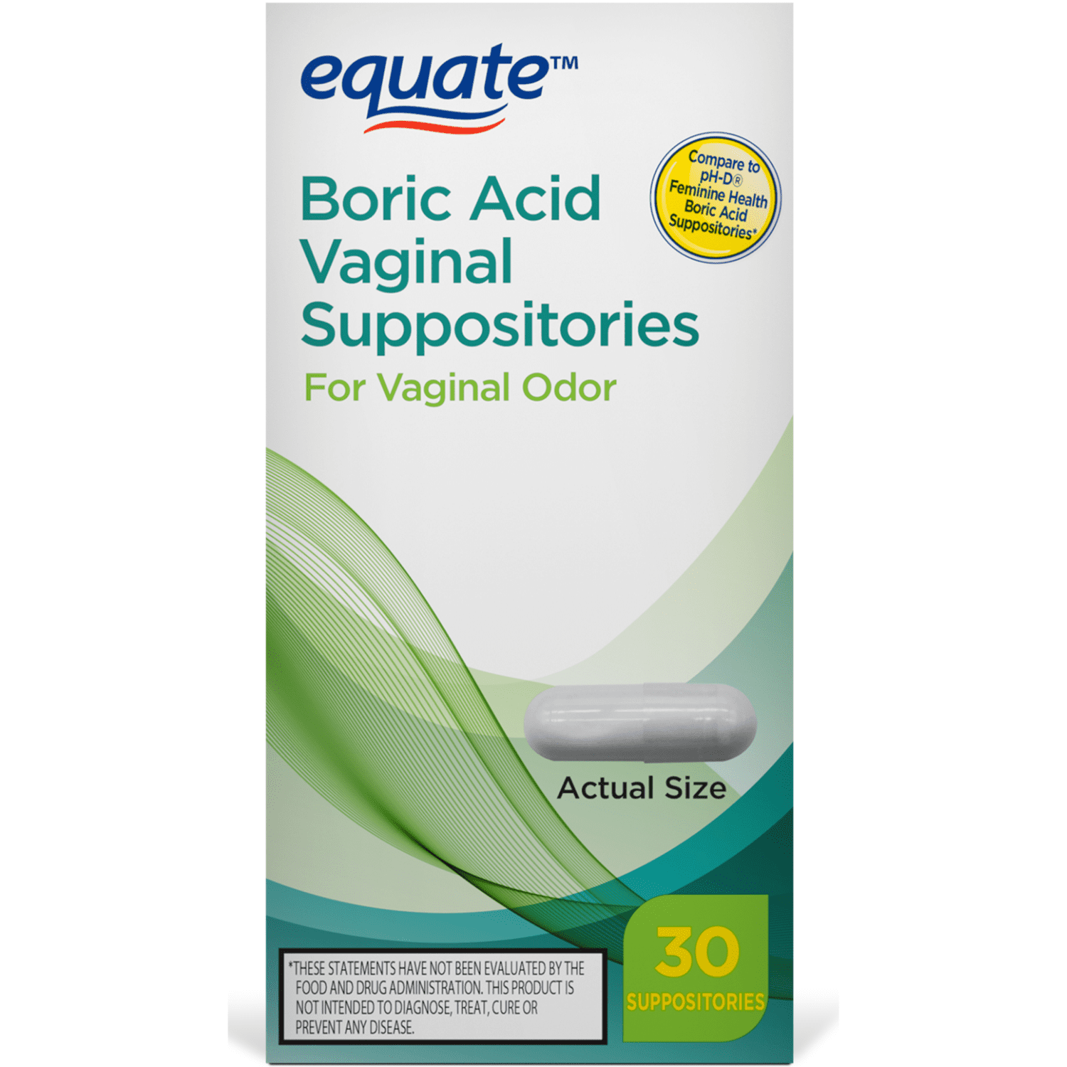 Equate Boric Acid Vaginal Suppositories for Vaginal Odor, 30 Count