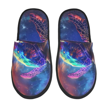 

Yiaed Starry Sky Turtle Print Unisex House Slippers Slip on Warm Shoes Indoor Outdoor with Anti-slip sole-Large