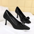 thumbnail image 2 of Women Square Toe Stiletto High Heels 7.5CM Silk Satin BowSexy Pumps Wedding Evening Party, 2 of 6
