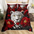 thumbnail image 2 of Erosebridal Housse de Couette Afro Safari Guépard Grand Lit, Ensembles de Literie Faune Animale de la Jungle et de la Forêt Format Grand Lit, Déco Fleurs Rouges 3 Pcs (Sans Couette), 2 of 7