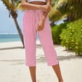 thumbnail image 4 of Summer 3/4 Capris for Women Straighte Leg Loose Capri Pants Elastic Waist Cropped Striped Palazzo Trousers with Pocket Pink 2XL, 4 of 6