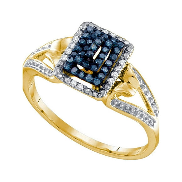 10kt Yellow Gold Womens Round Blue Color Enhanced Diamond Cluster Ring 1/6 Cttw