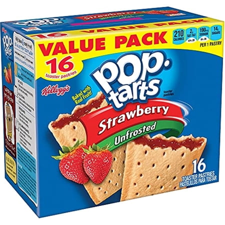 Kelloggs  Pop Tarts  Unfrosted Strawberry Toaster Pastries  16 Count  29.3Oz Box (Pack Of 2)