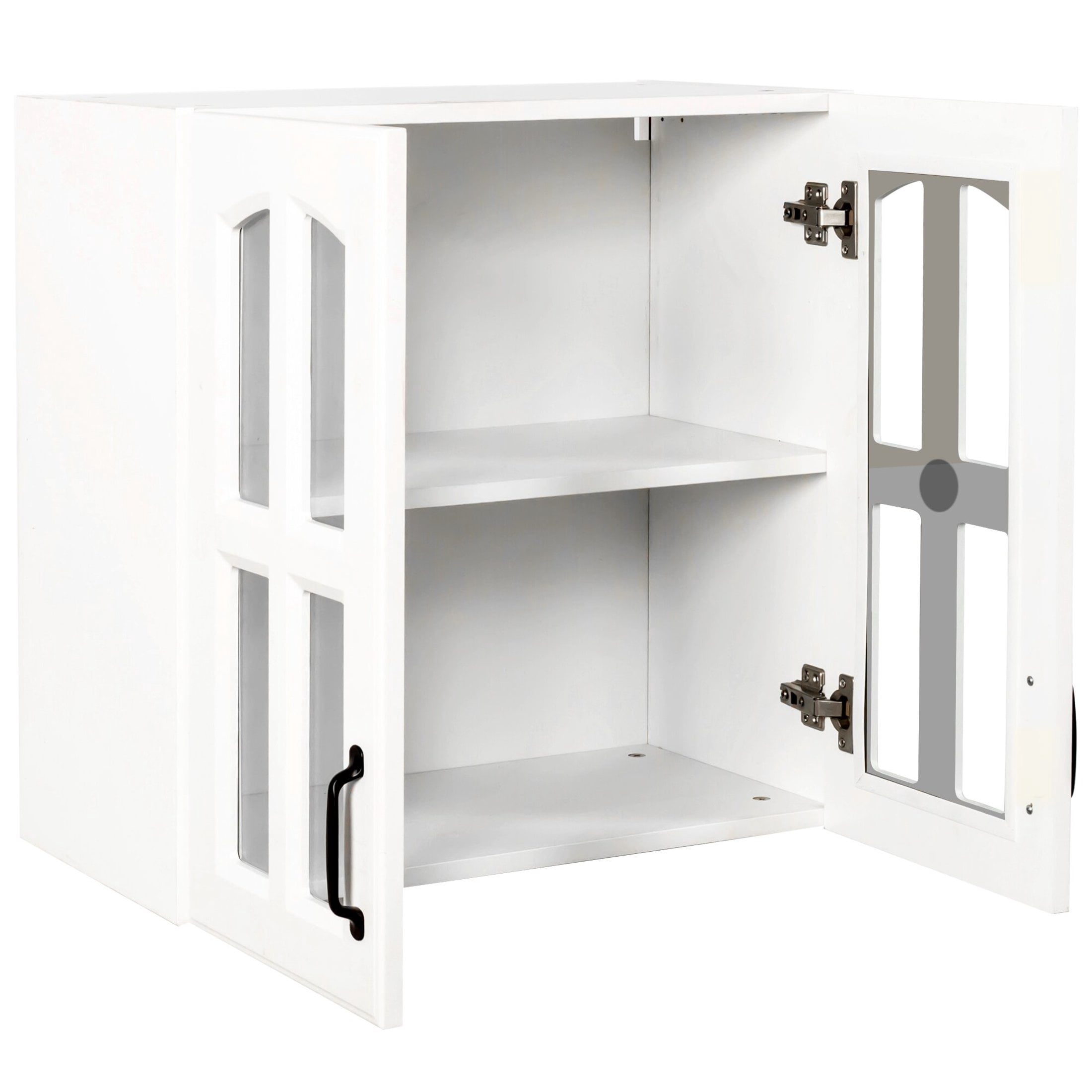 Noble House Classic Glass Door Wall Display Cabinet, Modern Floating Storage Cabinet for Kitchen & Bathroom, White