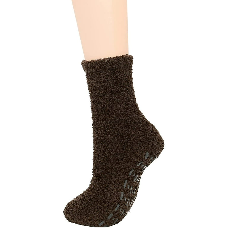 Zando Fuzzy Anti-Slip Socks for Women Girls Non Slip Slipper Socks with  Grippers 3 Pairs Navy/Coffee/Black