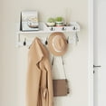 thumbnail image 4 of 26.57-Inch Wall Hanging Shelf With Coat Hooks - Entryway Wood Rack With 5 Dual Hooks, 3 Key Hooks, Mail Organizer and Key Holder (White), 4 of 14
