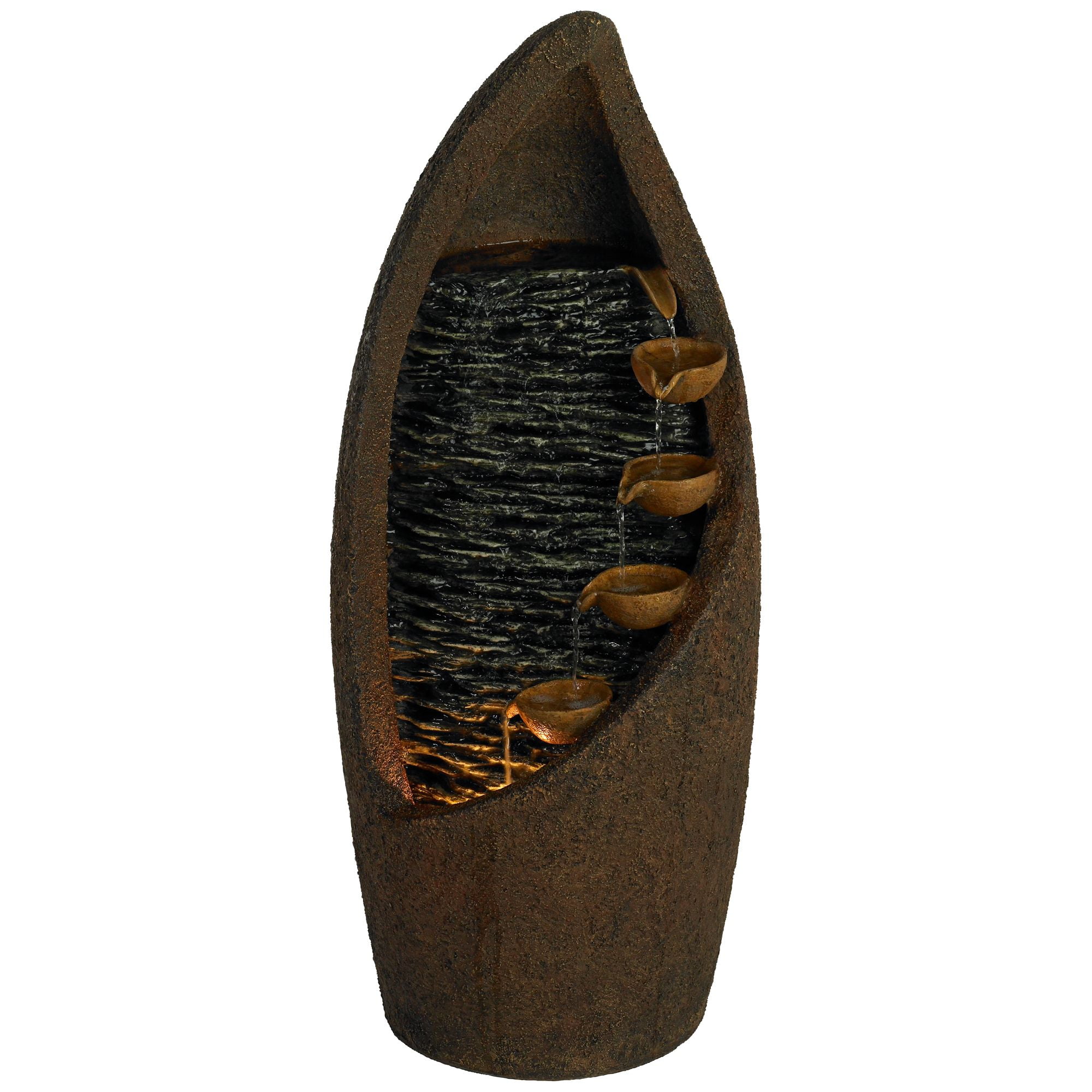 Nathan Cascade 34 1/2" High Large Rustic Indoor Outdoor Decor Faux Stone Floor Fountain with Light LED Outside