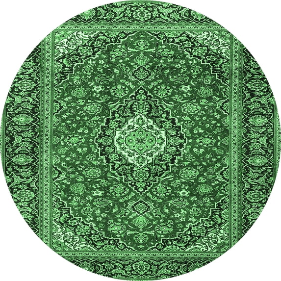 Ahgly Company Indoor Round Medallion Emerald Green Traditional Area Rugs, 3' Round