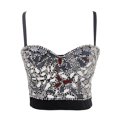 thumbnail image 1 of Traje de baile de celebridades con estilo de eslinga dorada, chaleco con lentejuelas de vidrio y cuentas que envuelve el pecho de las mujeres, 1 of 4