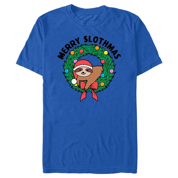 Men's Lost Gods Merry Slothmas  Graphic Tee Royal Blue 3X Large