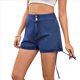 thumbnail image 3 of Shorts Vaqueros Ajustados Elásticos de Cintura Alta con Cordón y Fruncido para Mujer Azul Oscuro XL, 3 of 9