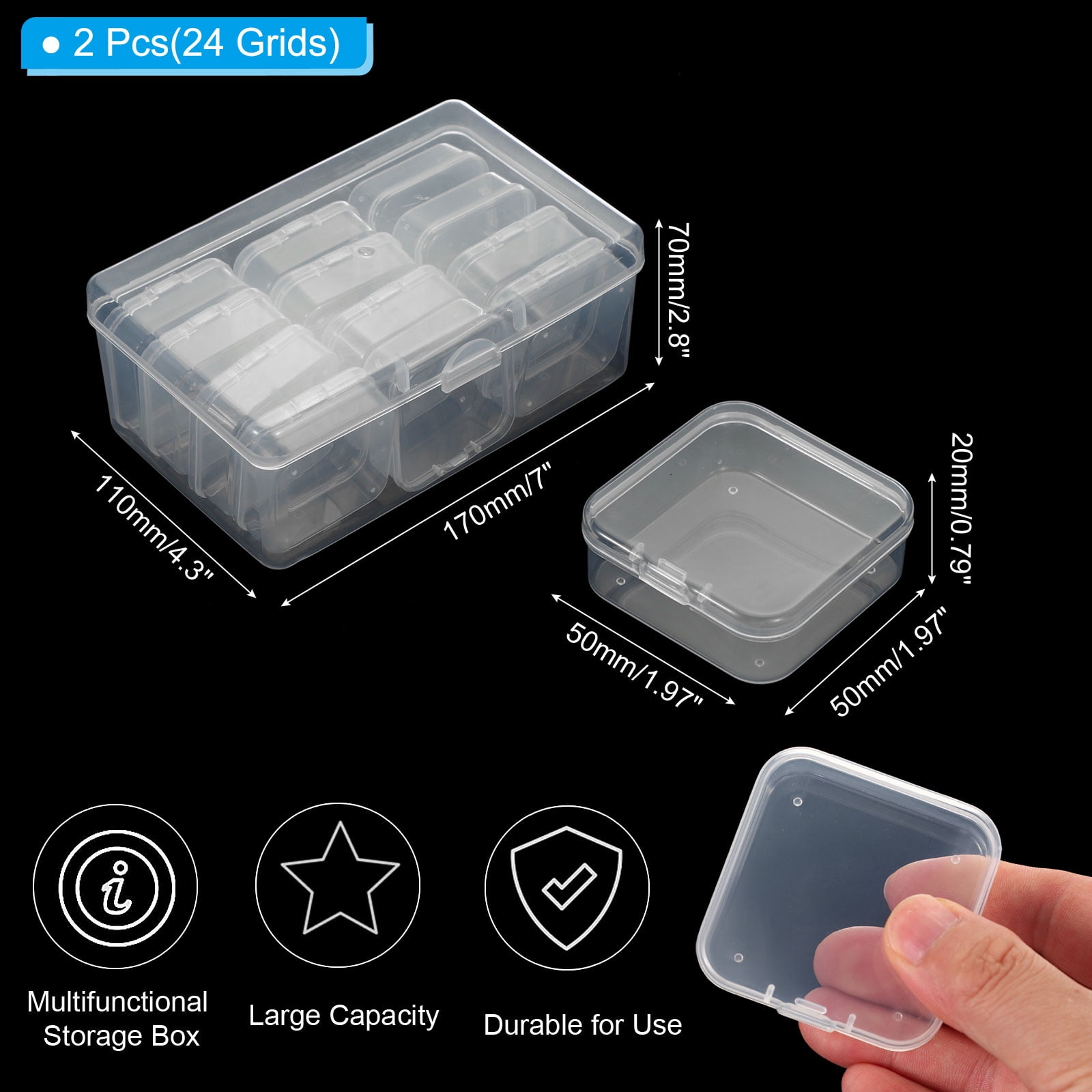 2 Pcs 7x4.3x2.8 Inch Nail Charm Organizer Craft Storage Box Tools Transparent