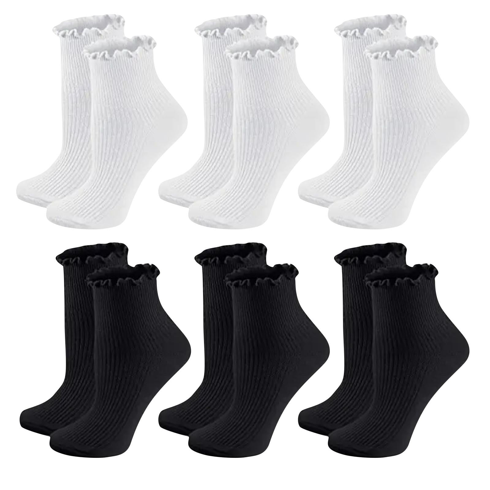 NTACZA Gray Socks Women Fall 6 Pairs Ankle Cotton Socks Breathable Ruffle Socks for Women
