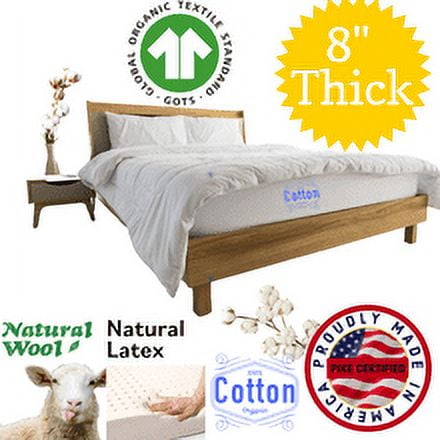 Pike's Brand GTOS Certified Cotton, Wool & Latex Mattress - No Springs - Made in USA Organic Twin XL Size (38"x80"x8")