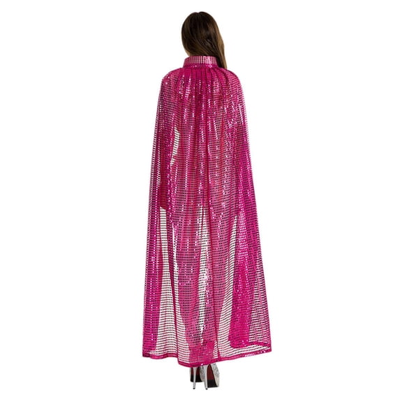 HNMKIU Cape with Hooded Sequin Cape for Women and Men Carnival Prop Accessories Elegant Draped Shawl for Stage Performances and Parties Hot Pink,One Size