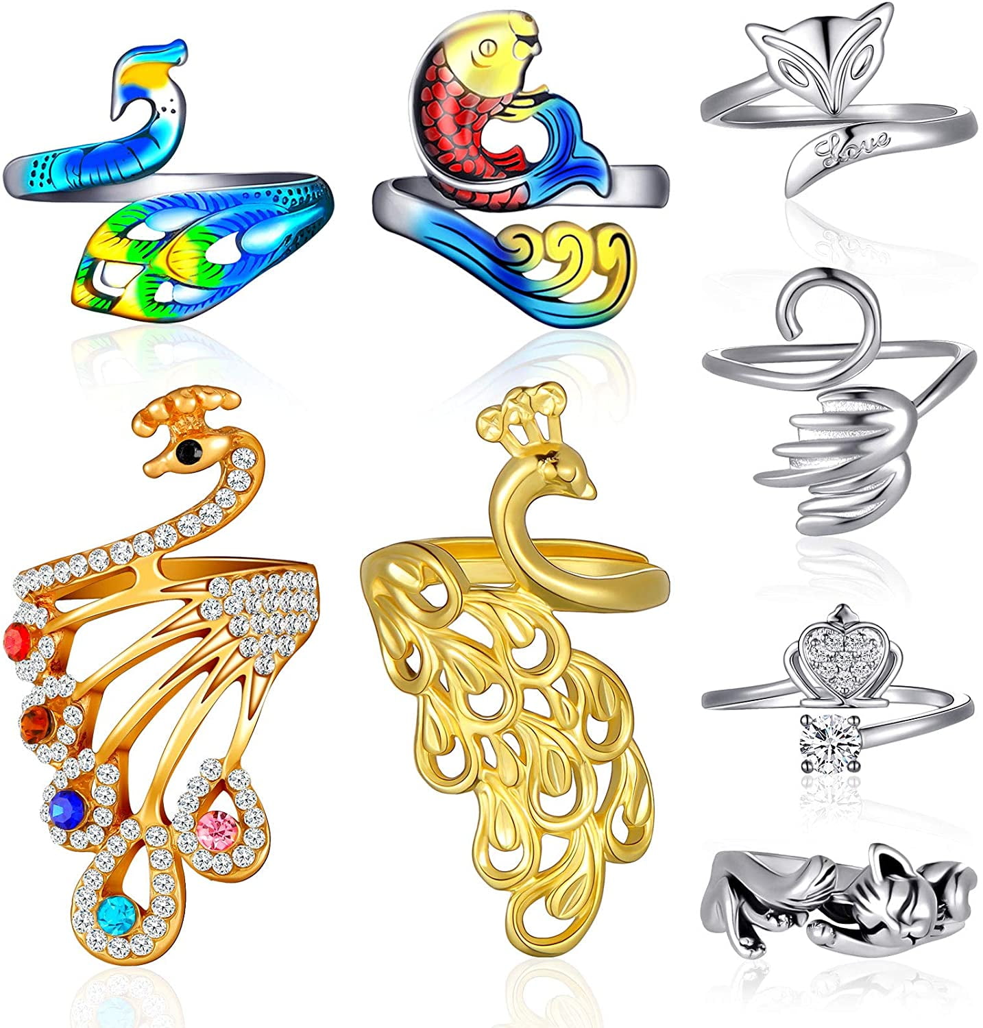 4pcs Crochet Rings, Cat-Shaped Adjustable Knitting Loop Rings Metal