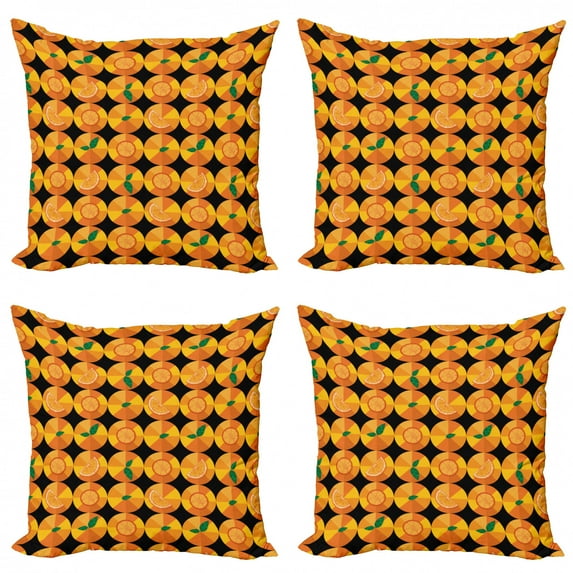 Ambesonne Orange Throw Pillow Cover 4 Pack, Tangerine Tones Citrus Art, 24", Charcoal Grey Orange