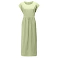 thumbnail image 2 of Innerwin Dresses Crew Neck Ladies Dress Beach Solid Color Loose Sundress Green S, 2 of 6