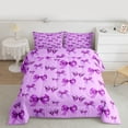 thumbnail image 2 of jejeloiu Cartoon Cute Bow Queen Comforter Set,Purple Kawaii Bowtie Bedding Comforter Set For Teens Reversible 3pcs, 2 of 8