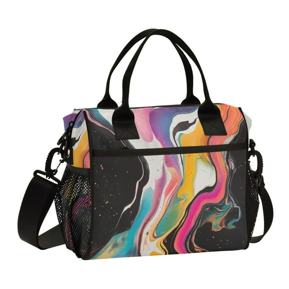 FORMRS Insulated Lunch Bag Unisex Large Capacity with Shoulder Strap, Colorful Black