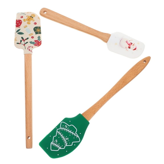 CATIEBYE 3-Piece Wood and Silicone Spatula Set for Baking, Christmas Style Kitchen Utensils